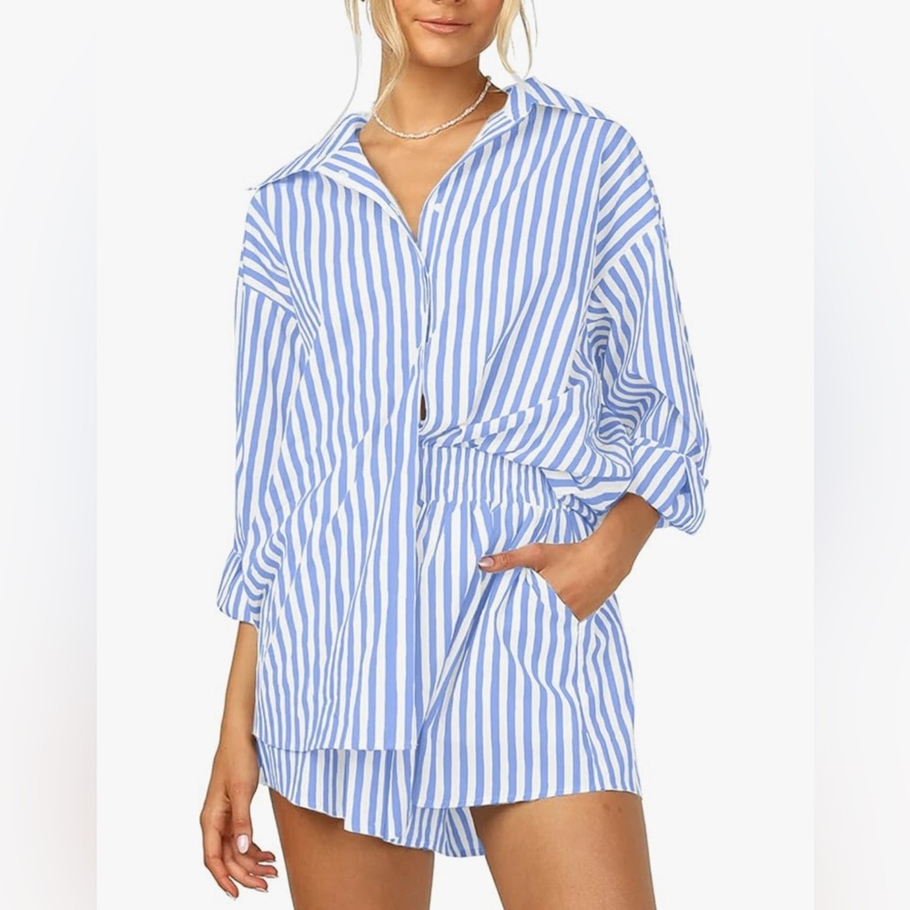 Blue and White Striped Women's 2 piece set